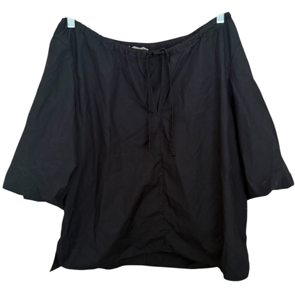 Everlane Off-Shoulder Puff Sleeve Peasant Top Sz L Black Cotton Cottagecore Boho